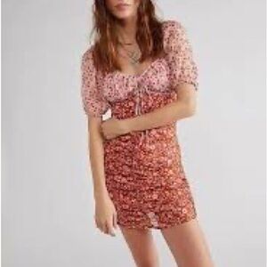 Free People Tessa Floral Daisy Pink Ruched Dress